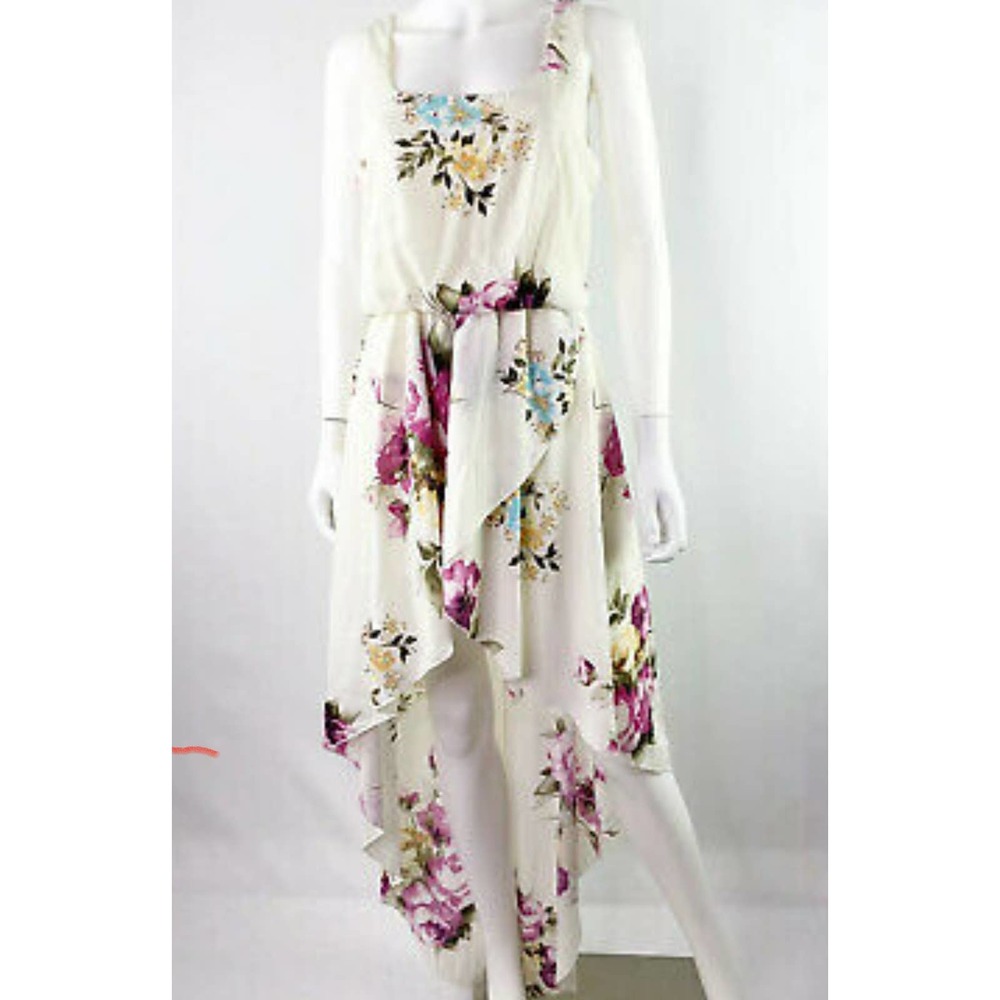 Windsor Floral High Low Layered Dress White Size Small